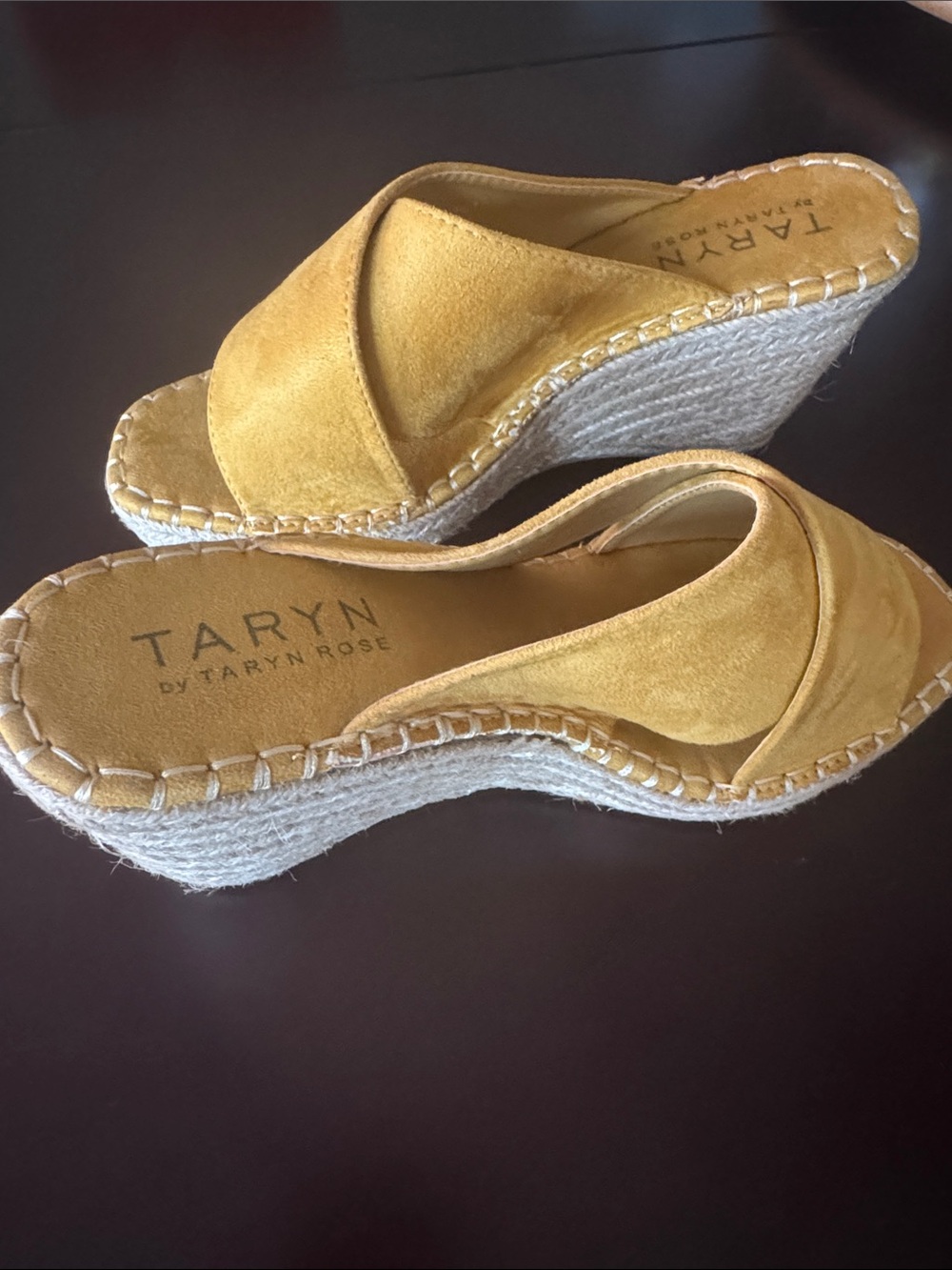 Taryn Rose Mustard Suede Espadrille Wedge Slides size 9